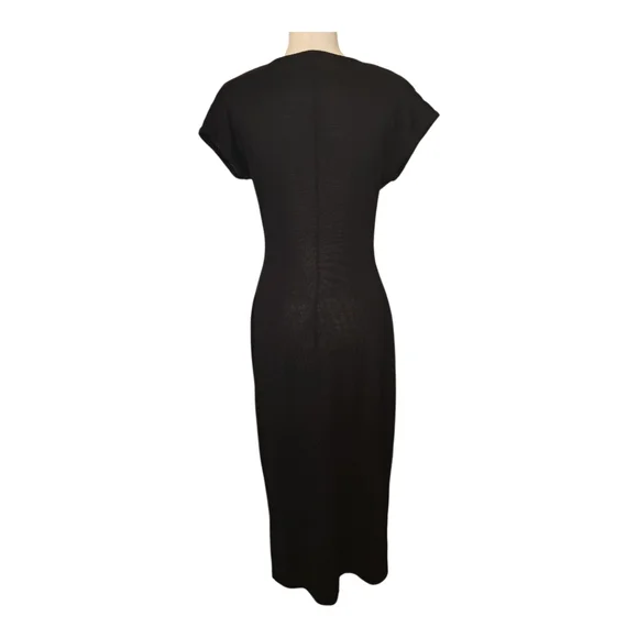 Vtg 90s Carole Little Embroidered Knit Button Front Dress Black Wool Blend M